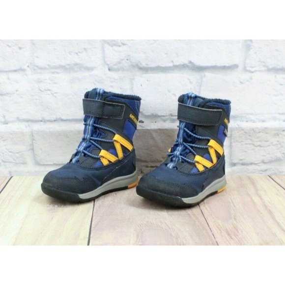 Merrell Boys Blue M-Snow Crush Jr Waterproof Lace Up Leather Winter  Snow Boots - Picture 2 of 9